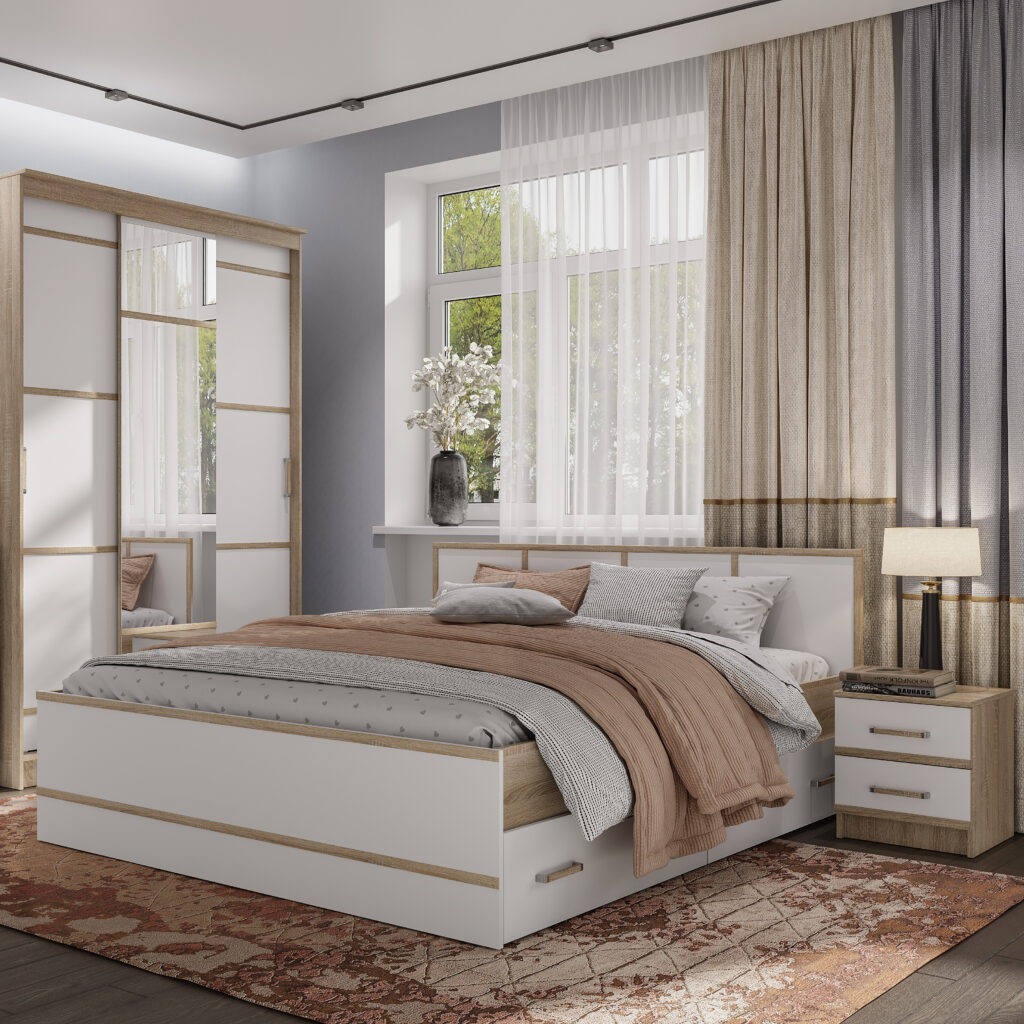 САКУРА кровать 1.6м дуб сонома/белый (без настила) №2