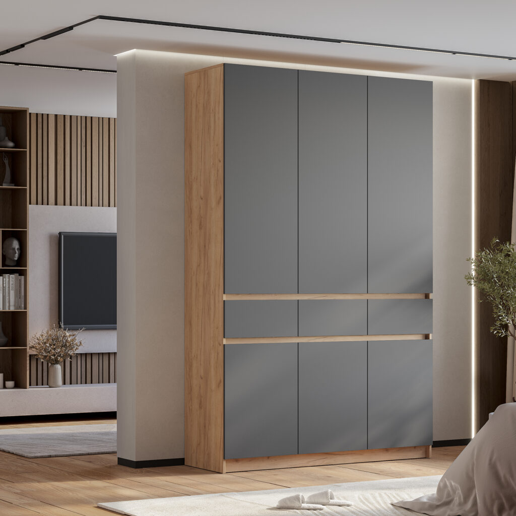 БАГИРА Шкаф 3-х створчатый ШК-08 Крафт/Графит №3