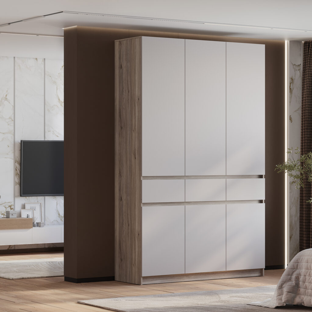 БАГИРА Шкаф 3-х створчатый ШК-08 Дуб смоки/Кашемир №3