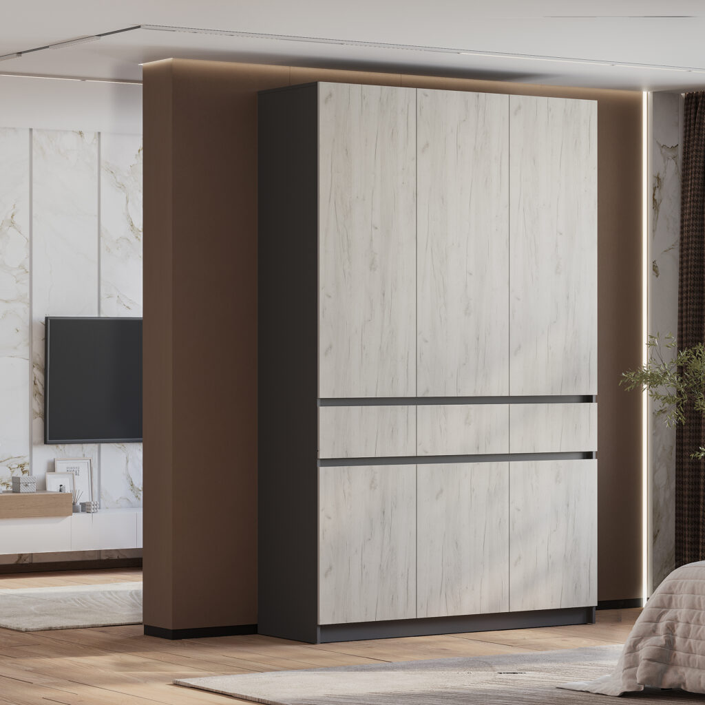 БАГИРА Шкаф 3-х створчатый ШК-08 Графит/Крафт белый №2