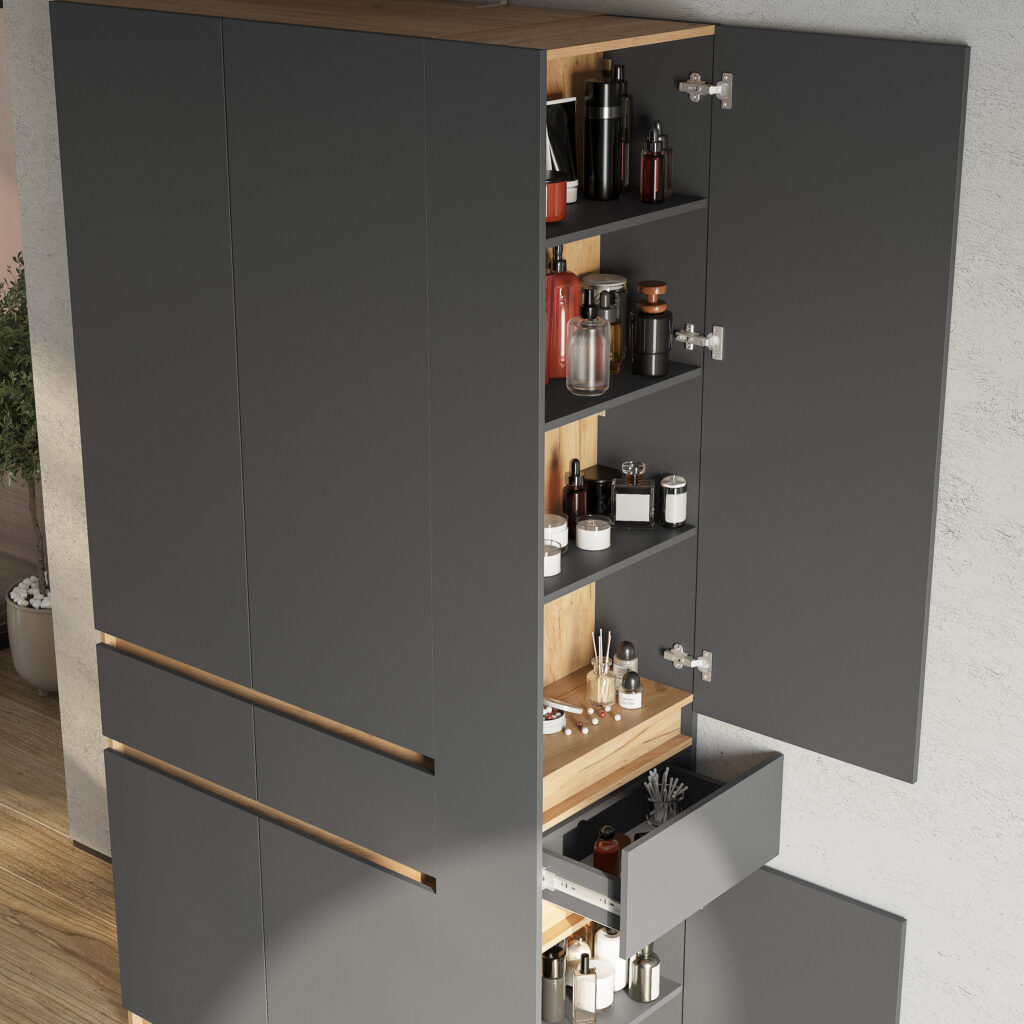 БАГИРА Шкаф стеллаж ШК-16 Крафт/Графит №4