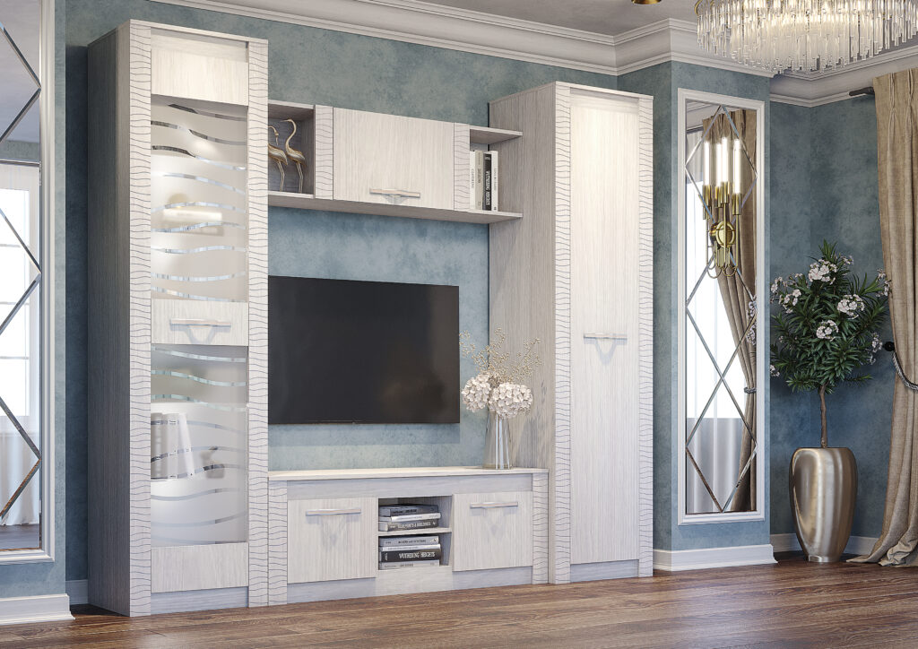 Гостиная «Монако» ясень белый композиция 2 Гостиная «Монако» ясень белый композиция 2