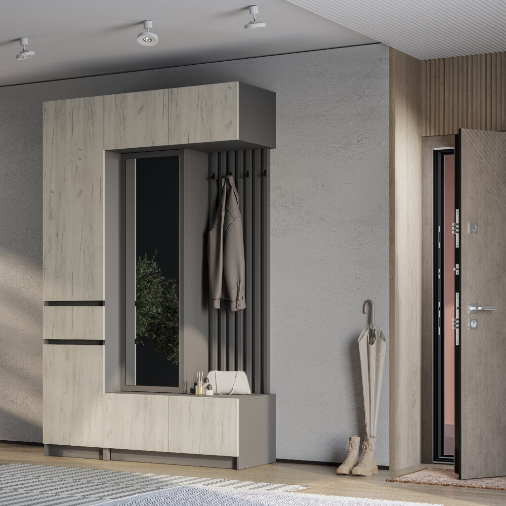 Прихожая «Багира» графит/дуб крафт белый