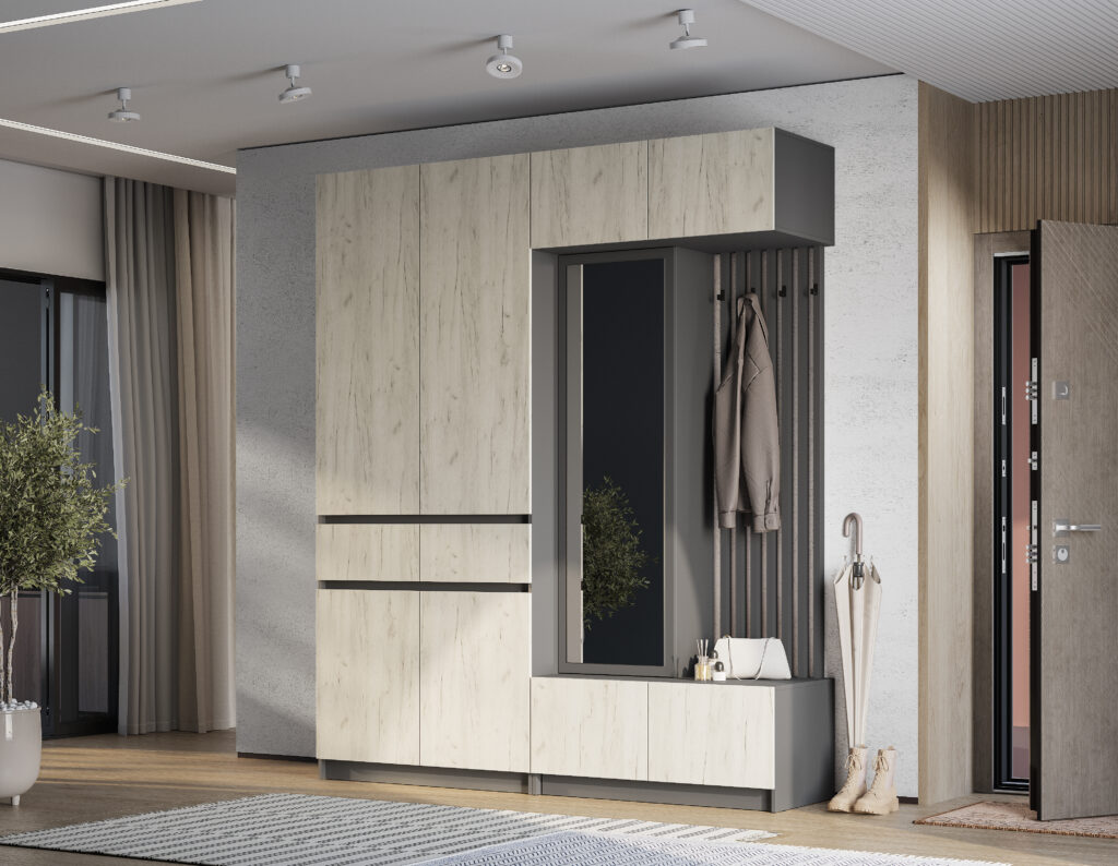 Прихожая «Багира» дуб крафт белый/графит  композиция 2