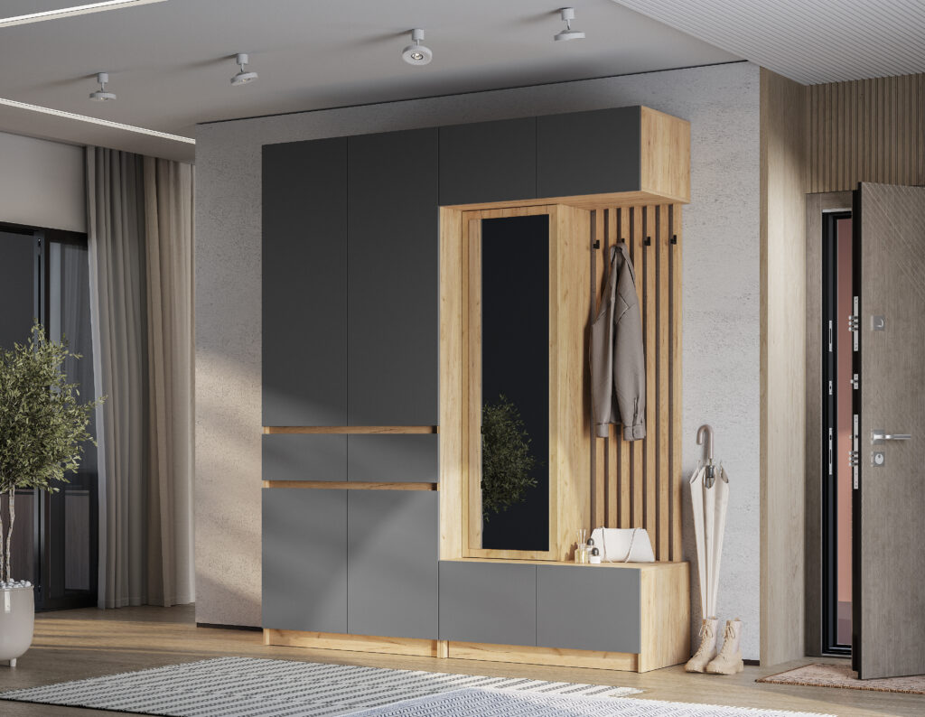 Прихожая «Багира» крафт/графит композиция 2 Прихожая «Багира» крафт/графит композиция 2