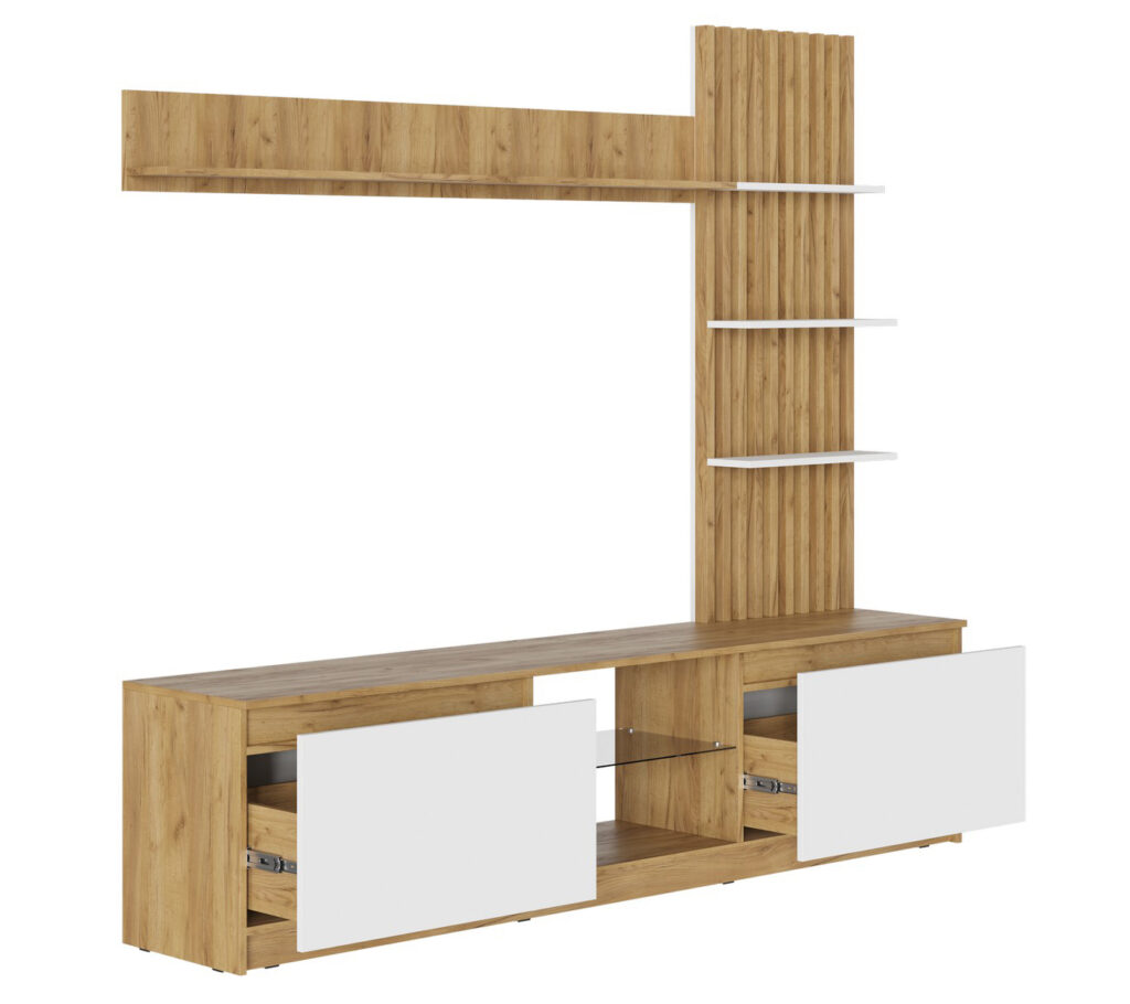 БОСТОН Стенка МДФ НМ-001 Дуб Крафт золотой/Белый №2