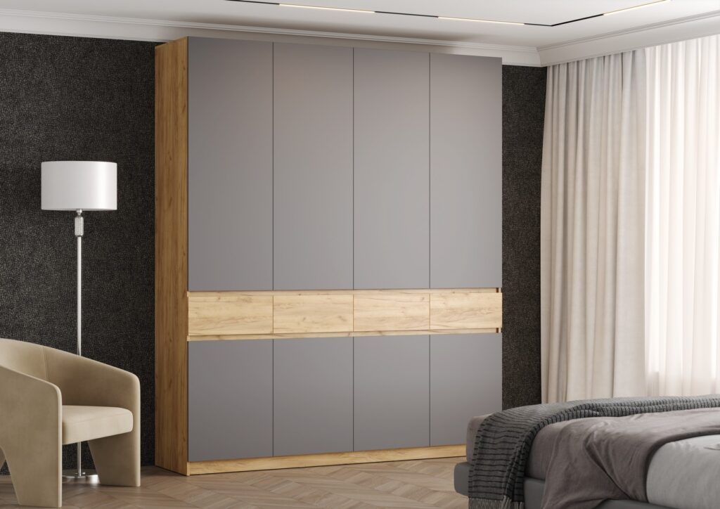 БОСТОН ШК-004 Шкаф 4-ств. ЛДСП Дуб Крафт золотой/Серый шифер №2