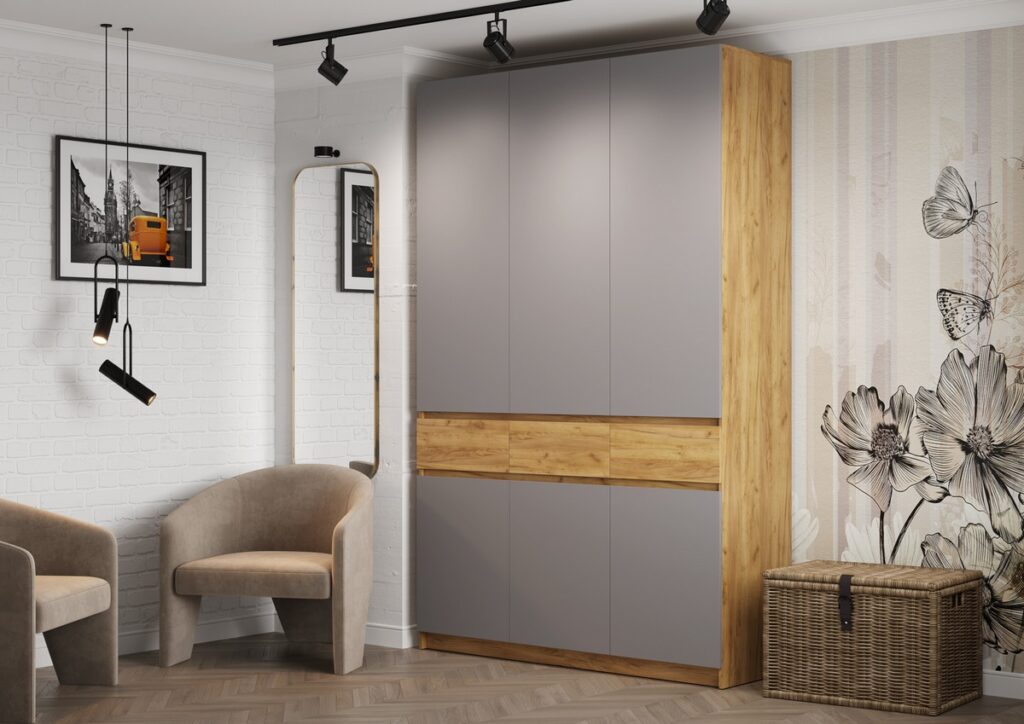 БОСТОН ШК-002 Шкаф 3-ств. ЛДСП Дуб Крафт золотой/Серый шифер №3