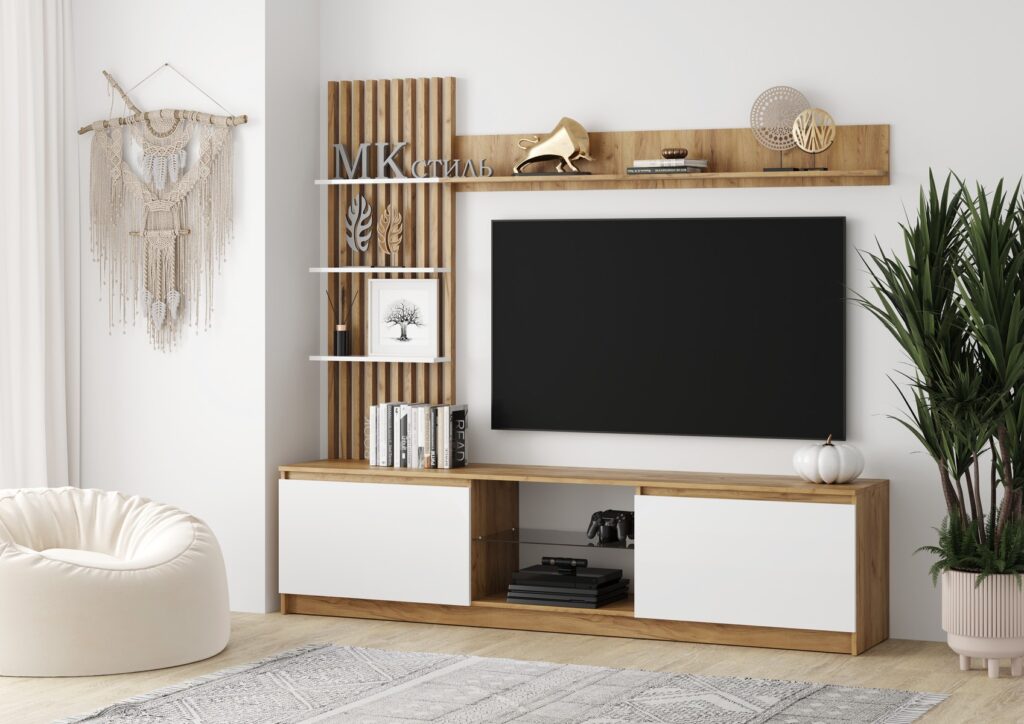 БОСТОН Стенка МДФ НМ-001 Дуб Крафт золотой/Белый №3