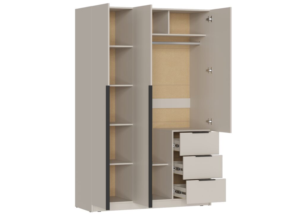 ВЕНТУРО Шкаф ШК-002 (3-ств, с ящиками) 1352х2075х510 Кашемир №2