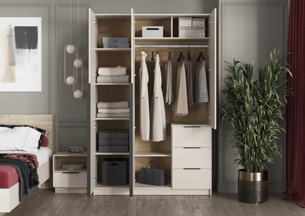 ВЕНТУРО Шкаф ШК-002 (3-ств, с ящиками) 1352х2075х510 Кашемир №3