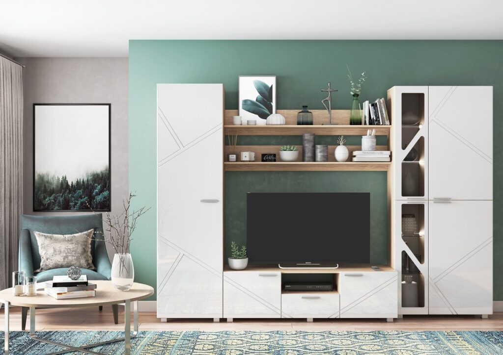 МАНХЕТЕН НМ Стенка Дуб Сонома светлый/глянцевая Белый