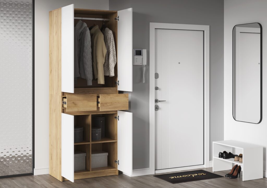 КВИК-СТЕП Шкаф ШК-001 (2ств.) Дуб Крафт золотой/Белый №3