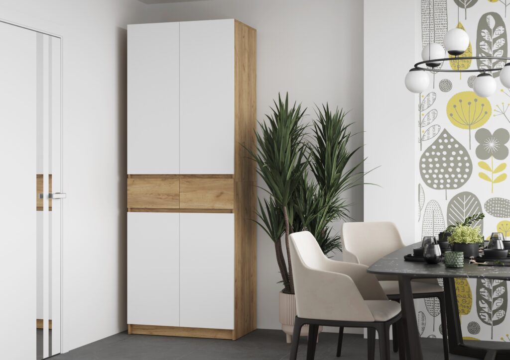 КВИК-СТЕП Шкаф ШК-001 (2ств.) Дуб Крафт золотой/Белый №5