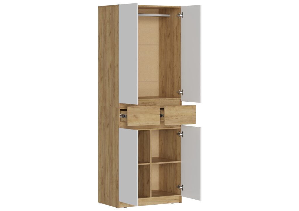 КВИК-СТЕП Шкаф ШК-001 (2ств.) Дуб Крафт золотой/Белый №6