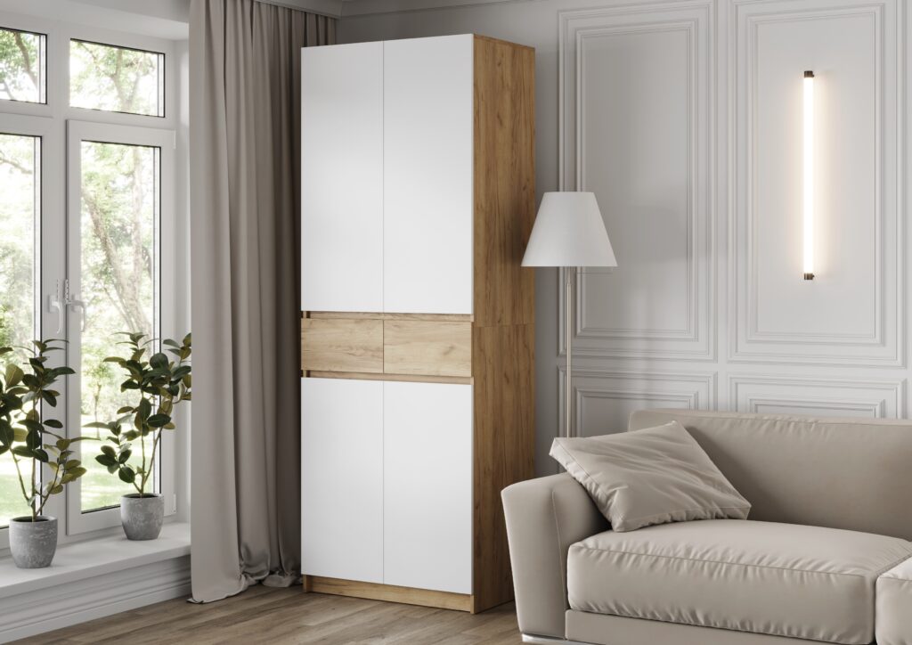 КВИК-СТЕП Шкаф ШК-001 (2ств.) Дуб Крафт золотой/Белый №9