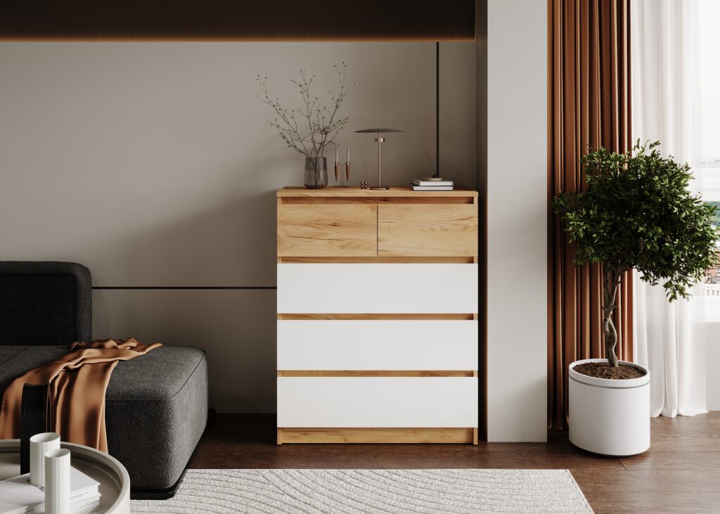 БОСТОН ЛАЙТ Комод КМ-001 Дуб Крафт золотой Белый (Гладкий) №2