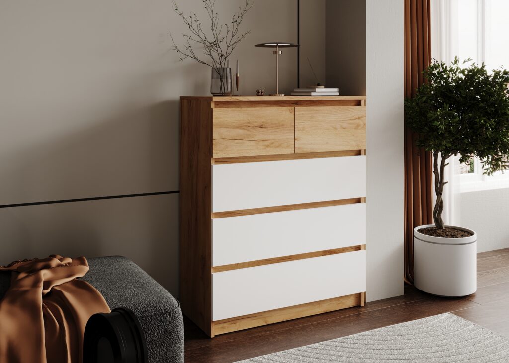 БОСТОН ЛАЙТ Комод КМ-001 Дуб Крафт золотой Белый (Гладкий) №4