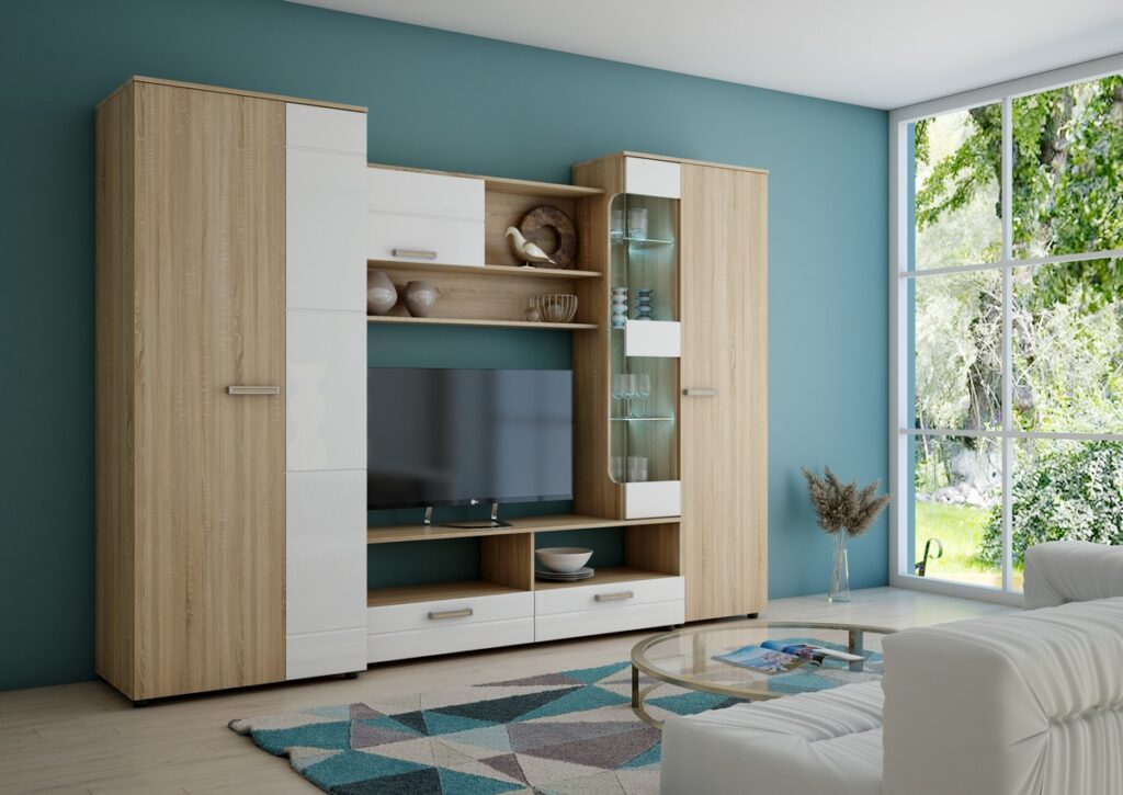 ФЛОРЕНЦИЯ-5 НМ Стенка Дуб Сонома светлый/глянцевая Белый 2800х2000х513 №6