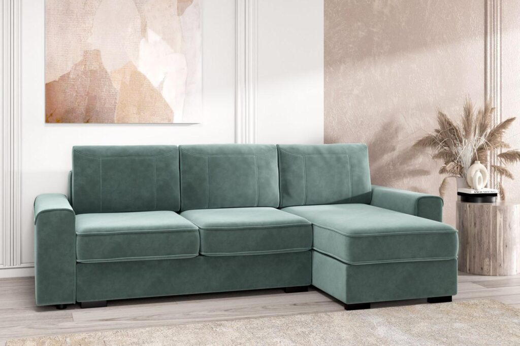ЛЕОН угловой диван-кровать,  1 ВАРИАНТ бирюза №2