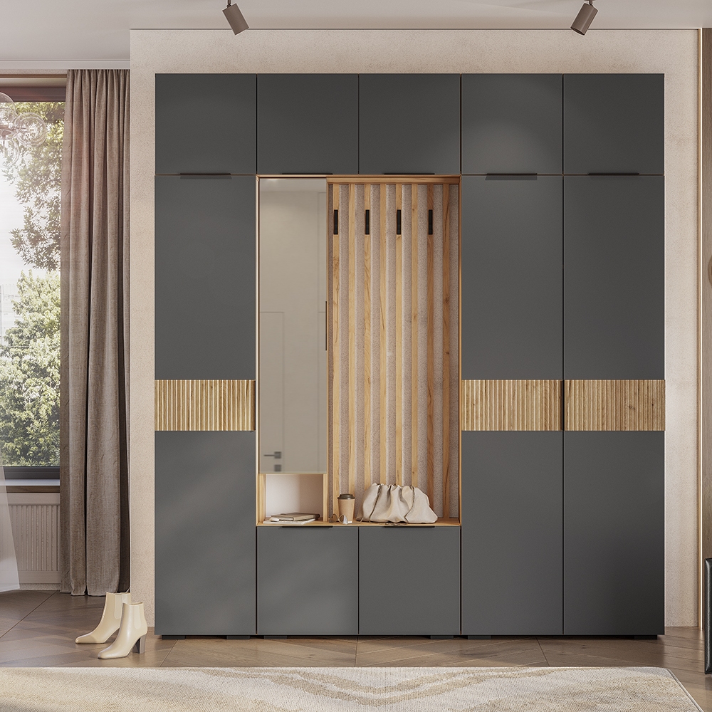 Прихожая «Сандра» Дуб крафт/графит композиция 2 Прихожая «Сандра» Дуб крафт/графит композиция 2