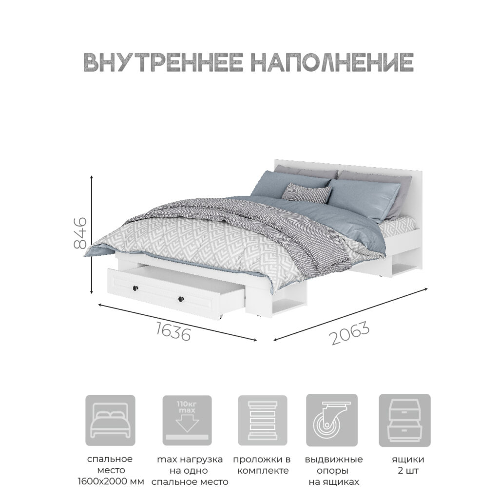 СОФТ Кровать 1,6 м КР-16 (БЕЗ ОСНОВАНИЯ) Белый/Эмаль белая (F26) №2
