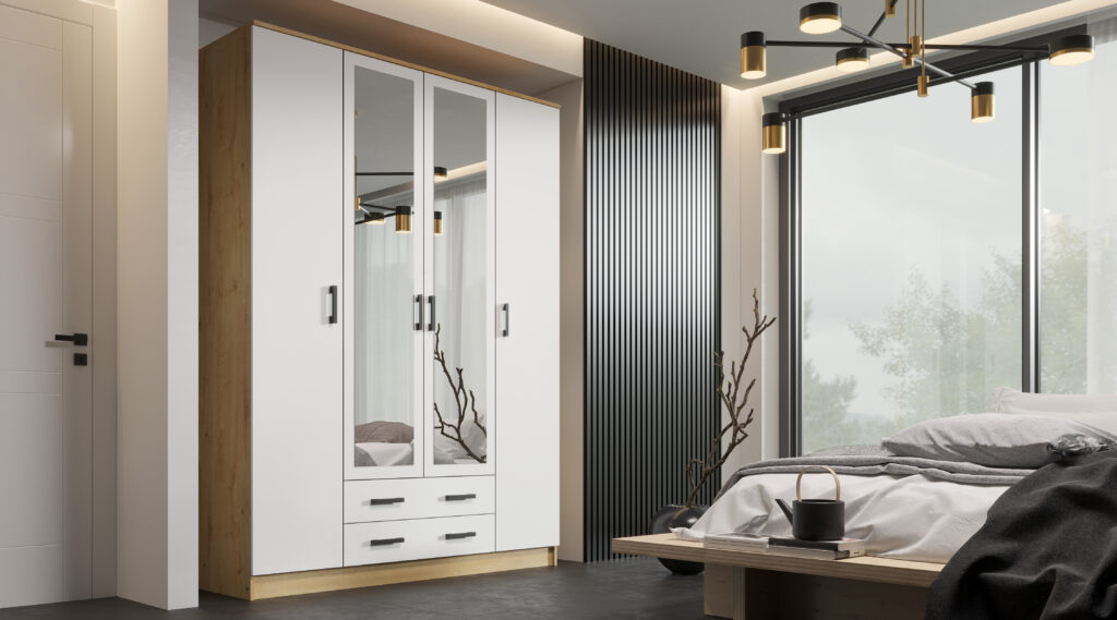 КВАДРО Шкаф (З) ДУБ ВОТАН/БЕЛЫЙ ГЛАДКИЙ №3