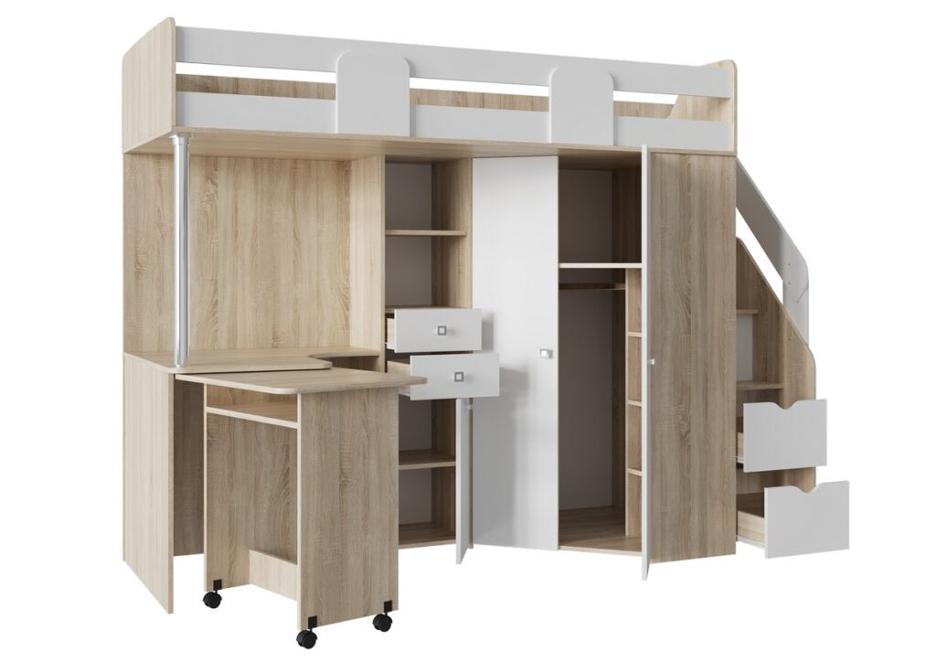 МИЙА Кровать-чердак Дуб Сонома светлый /Белый №2