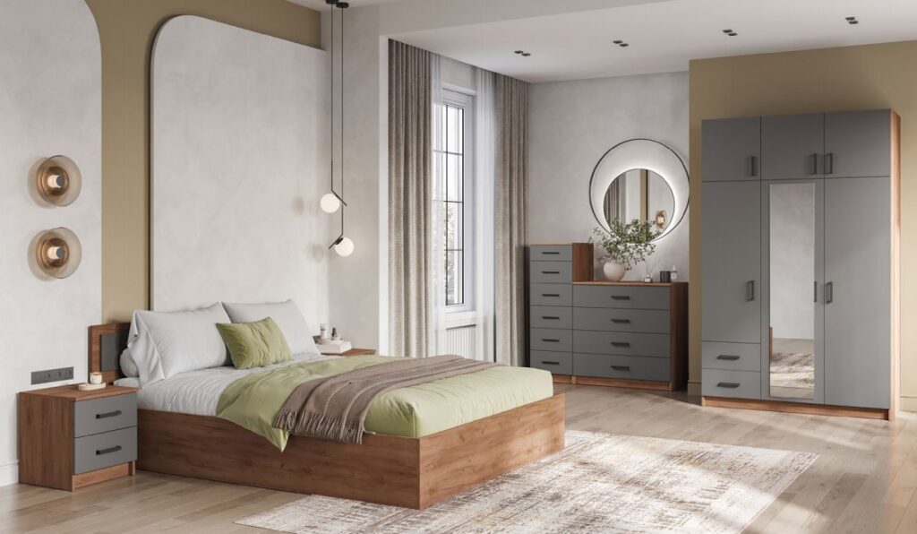 Спальный гарнитур «Аура» Дуб крафт табачный/Графит