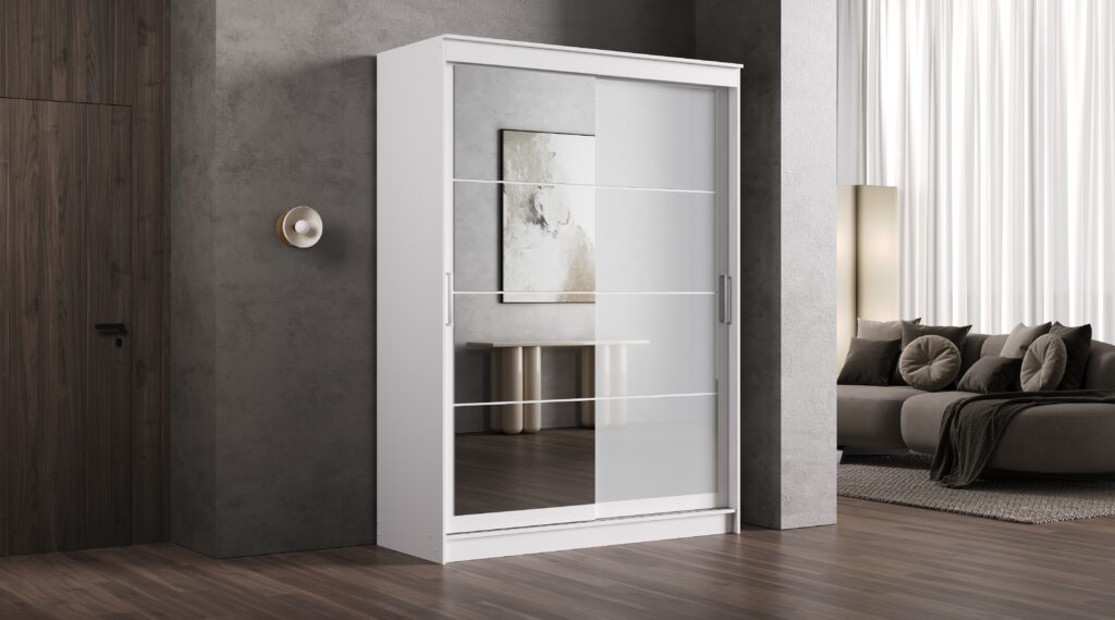 Шкаф-купе 1,6м «Гранд» Белый ЛДСП Зеркало+Белый Лакобель №2