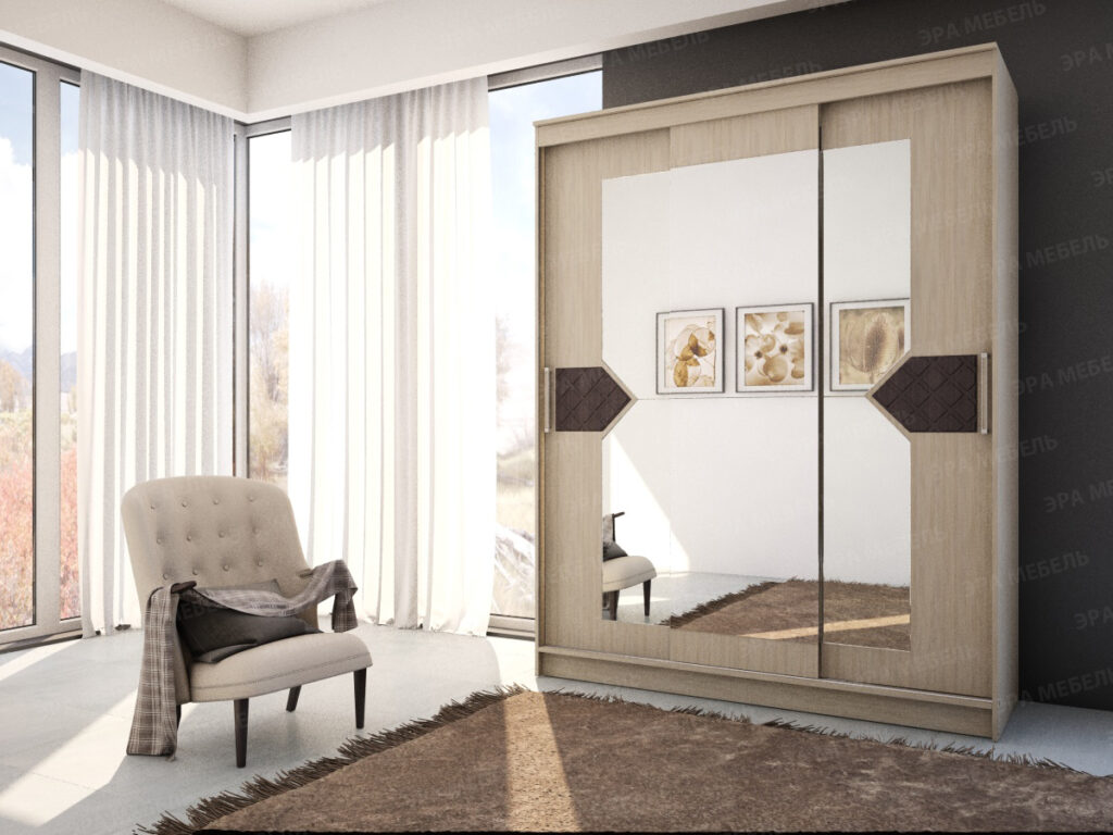 НИКОЛЬ-3 Шкаф-купе ЯСЕНЬ ШИМО/ЛИСТВЕННИЦА ТЕМНАЯ №2