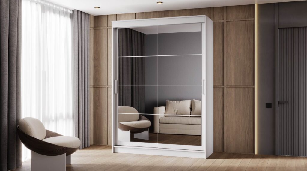 Шкаф-купе «Гранд» 1,6м Белый ЛДСП  2 зеркала №3