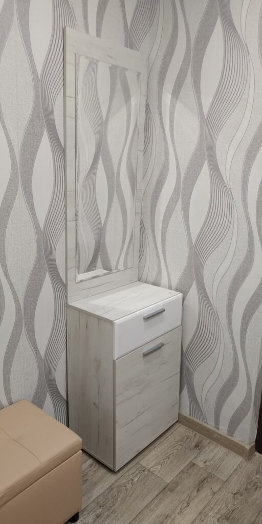 САФАРИ_Тумба_ТМ-002_(Тумба с зеркалом) Дуб крафт белый/ Белый софт №3