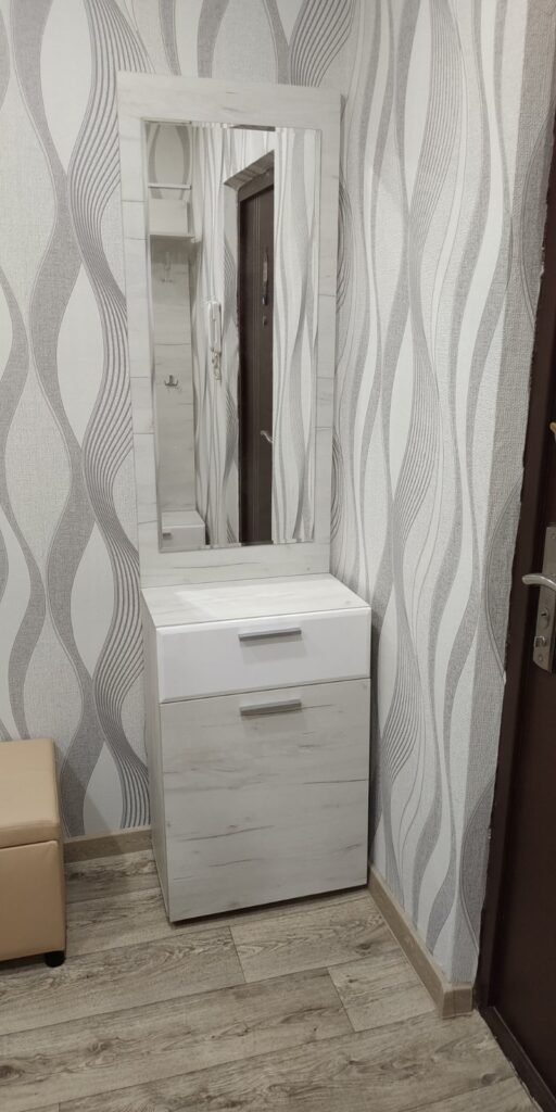 САФАРИ_Тумба_ТМ-002_(Тумба с зеркалом) Дуб крафт белый/ Белый софт №2