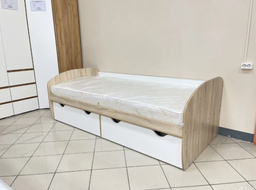 Кровать КД-1.8 (с ящиком) Дуб сонома / Белый жемчуг Кровать КД-1.8 (с ящиком) Дуб сонома / Белый жемчуг