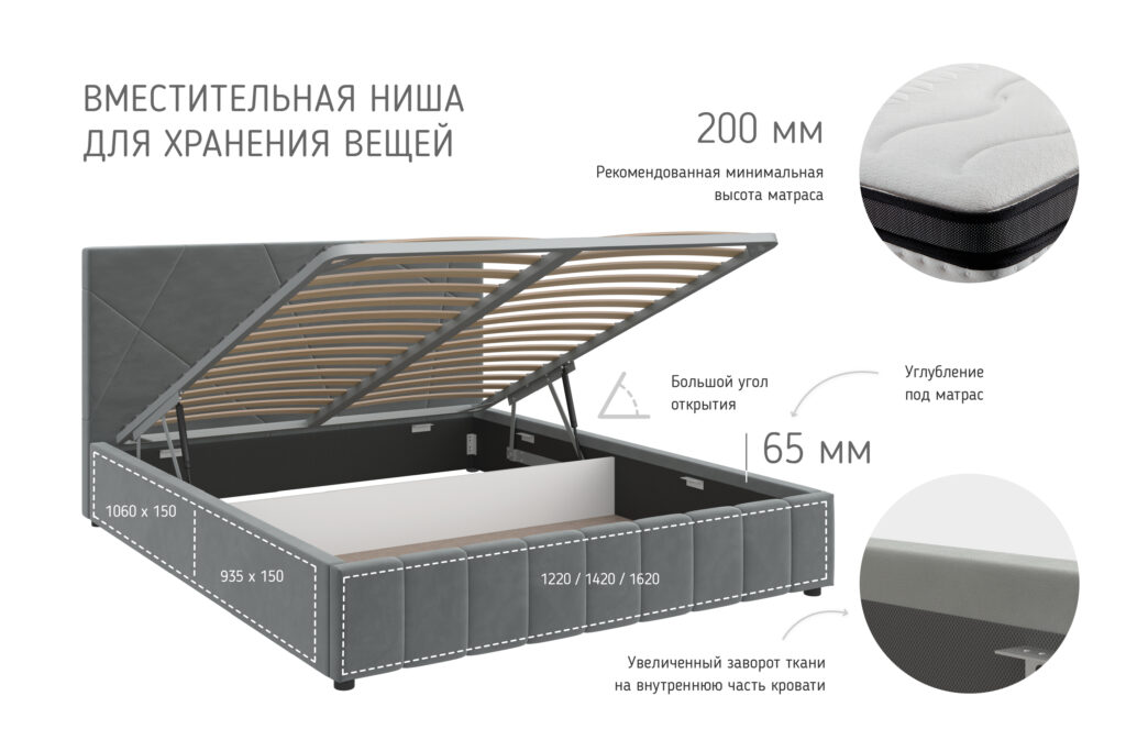Кровать НЕЛЬСОН / АБСТРАКЦИЯ / 1,2 / ГПМ / ВАРИАНТ 8 (серый шелк) №4