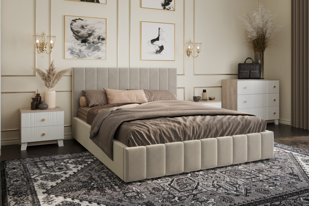 Кровать НЕЛЬСОН / ВЕРТИКАЛЬ / 1,4 /металлокаркас/ВАРИАНТ 3 (серо-бежевый) №2