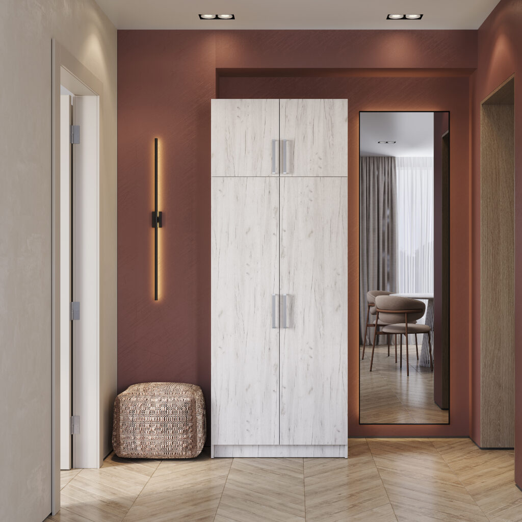 ШКАФ 2-х створчатый с перегородкой ДУБ КРАФТ БЕЛЫЙ №5