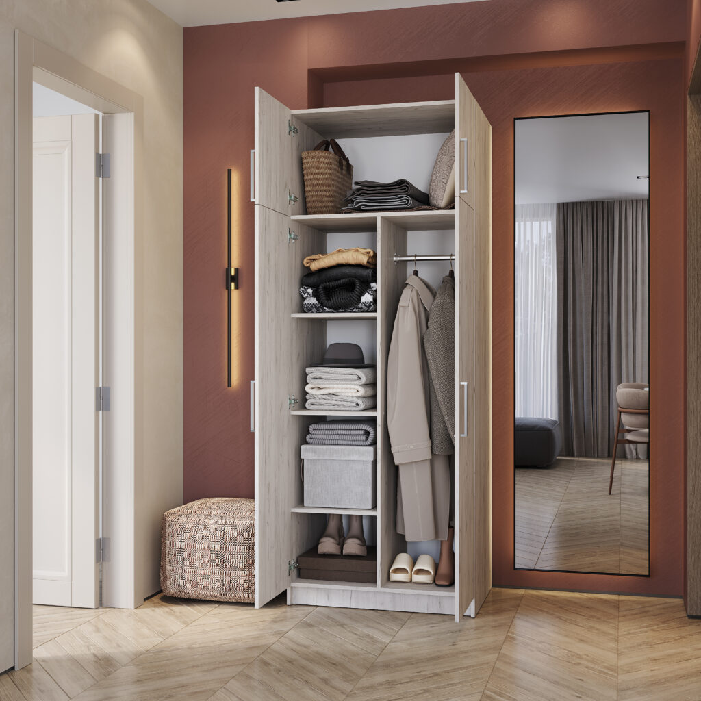 ШКАФ 2-х створчатый с перегородкой ДУБ КРАФТ БЕЛЫЙ №4