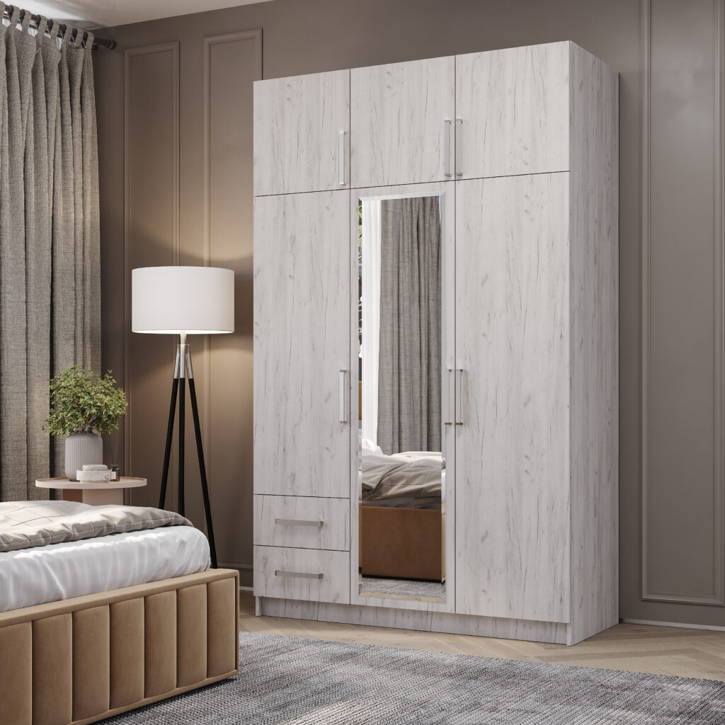 ШКАФ 3-х створчатый с ящиками ДУБ КРАФТ БЕЛЫЙ №2