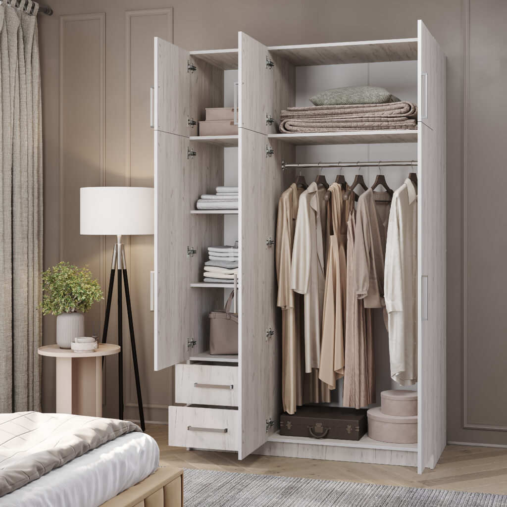 ШКАФ 3-х створчатый с ящиками ДУБ КРАФТ БЕЛЫЙ №3