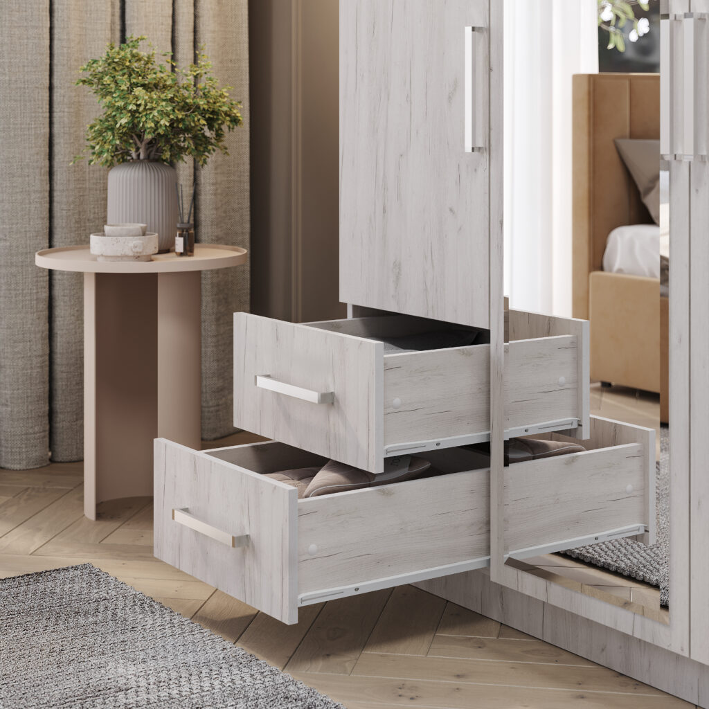 ШКАФ 3-х створчатый с ящиками ДУБ КРАФТ БЕЛЫЙ №4