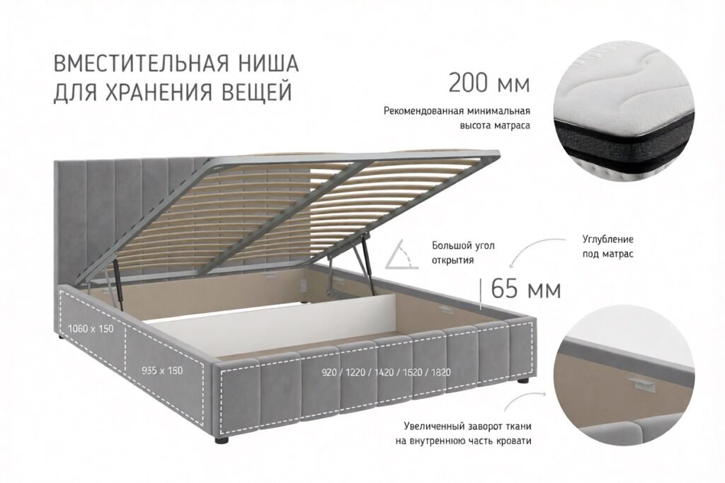 Кровать НЕЛЬСОН / ВЕРТИКАЛЬ / 1,8  / ГПМ / ВАРИАНТ 8 (серый шелк) №7