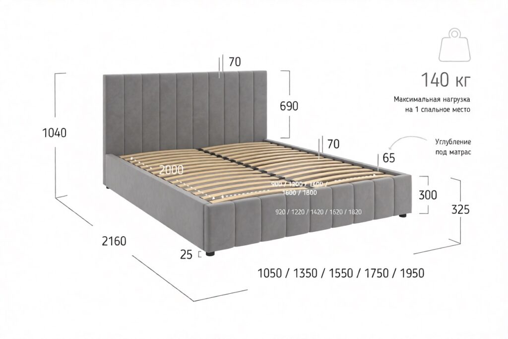 Кровать НЕЛЬСОН / ВЕРТИКАЛЬ / 1,4 /металлокаркас/ВАРИАНТ 3 (серо-бежевый) №5
