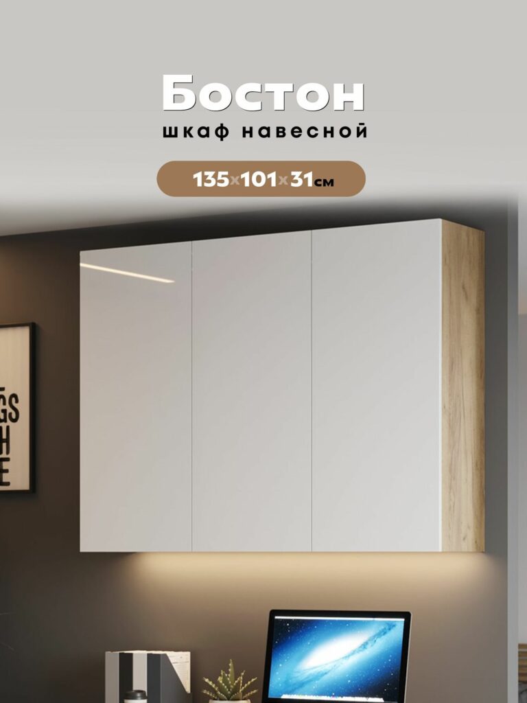 БОСТОН Шкаф навесной ШН-001 ЛДСП Дуб Крафт серый/ Кашемир №4