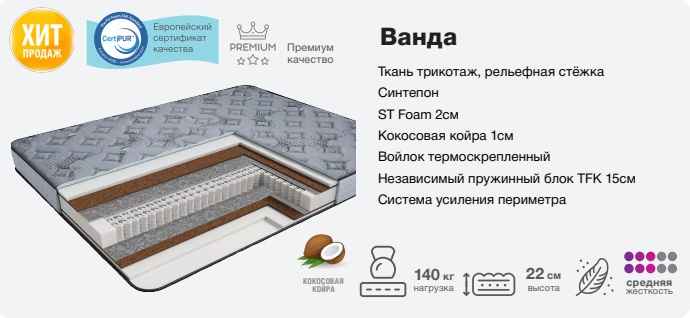 Матрас ВАНДА, 800х2000 Матрас ВАНДА, 800х2000