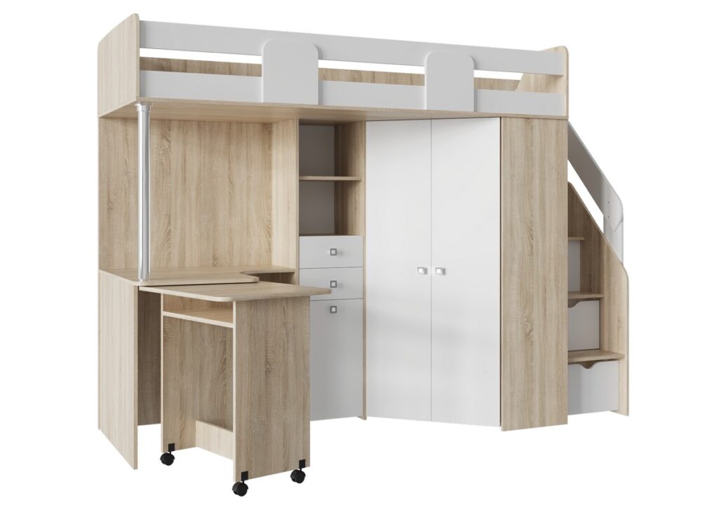 МИЙА Кровать-чердак (исп.А) (сп.мес. 0,8 х 2,0 м.)  Сп.место 2000 х 800 мм Дуб Сонома светлый /Белый