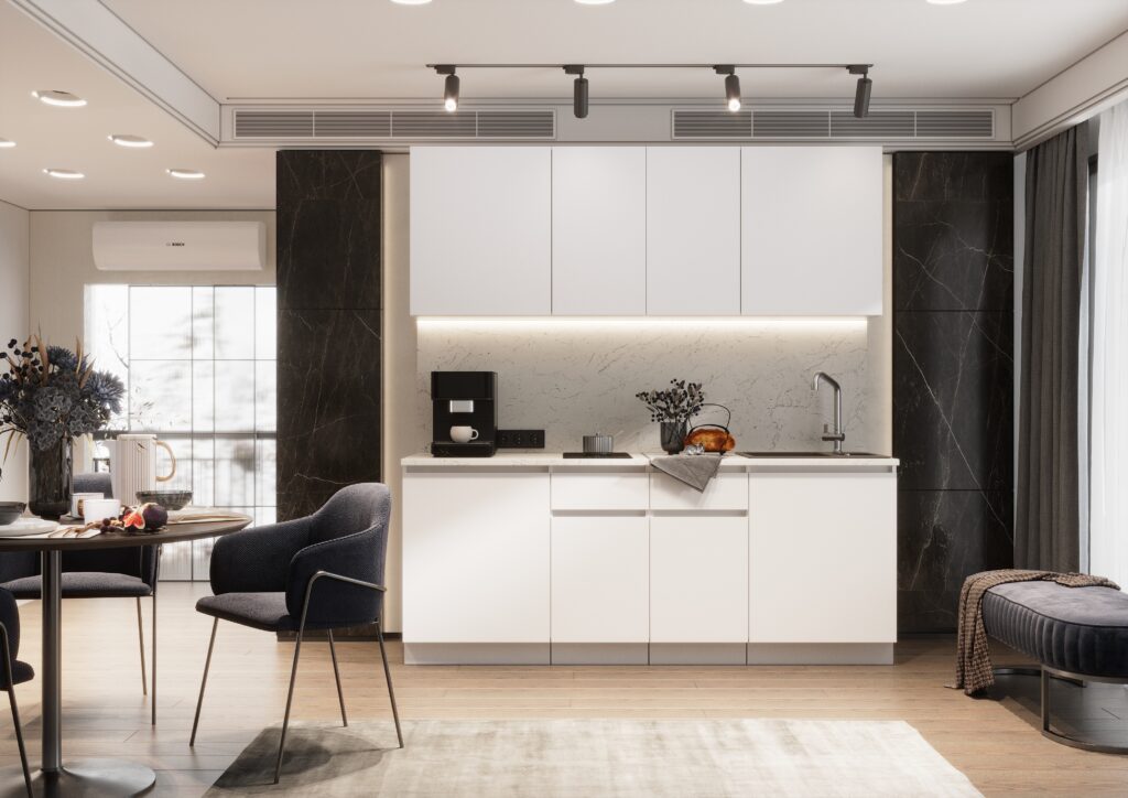 Кухня ГР Гретта 2,0  (ЛДСП) вариант 2 (Белая шагрень/Белая шагрень)