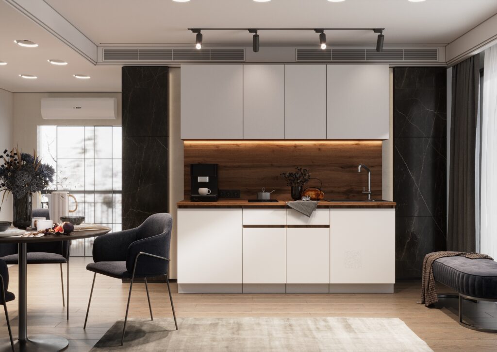 Кухня ГР Гретта 2,0  (ЛДСП) вариант 2 (Дуб вотан/Белая шагрень)