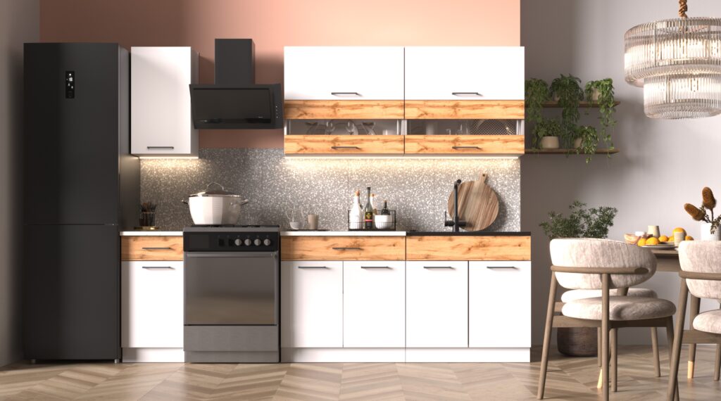 Кухня готовое решение «ИНГРИД» ЛДСП 2,0 (КорпусЛДСПБелыйШагрень/ФасадЛДСПБелыйШагрень/Вотан)